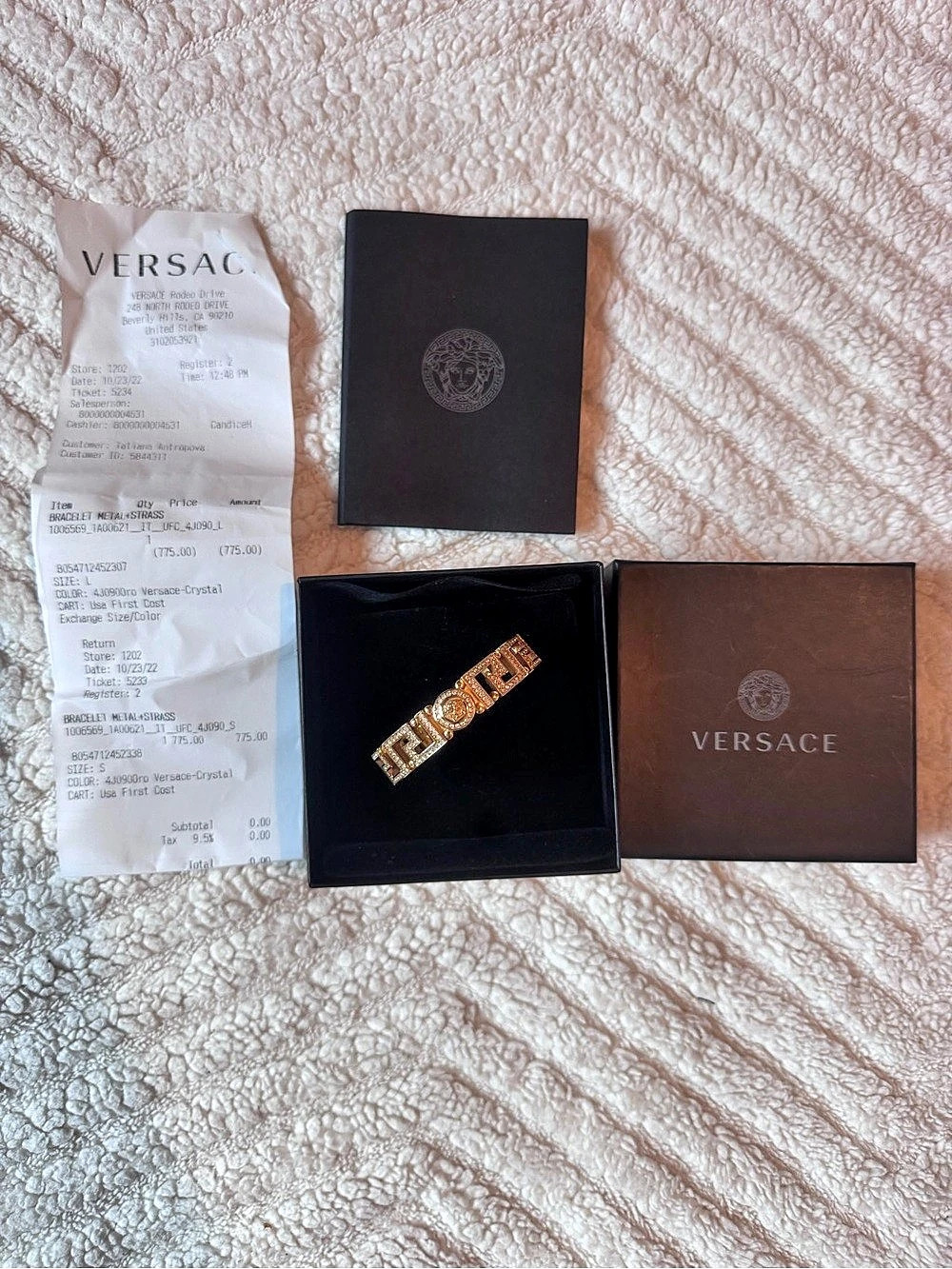 Versace Medusa & Strass Greek Key Cuff Bracelet Gold Medium